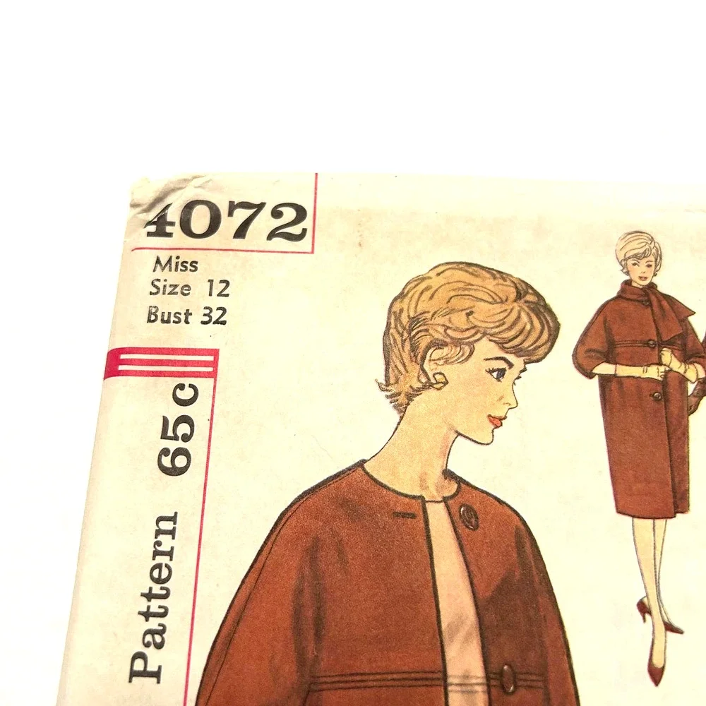 Simplicity Vintage 1960's Pattern #4072‎ Misses Dress Coat Scarf Size 12